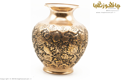 گلدان قلمزنی شده گل و پرنده