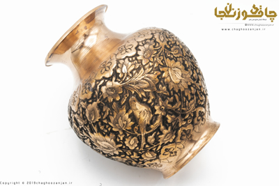 گلدان قلمزنی شده گل و پرنده
