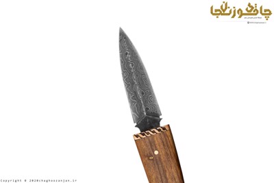 چاقوی نک نایف مدل تیغه مخفی با فولاد داماس همراه با غلاف چوبی